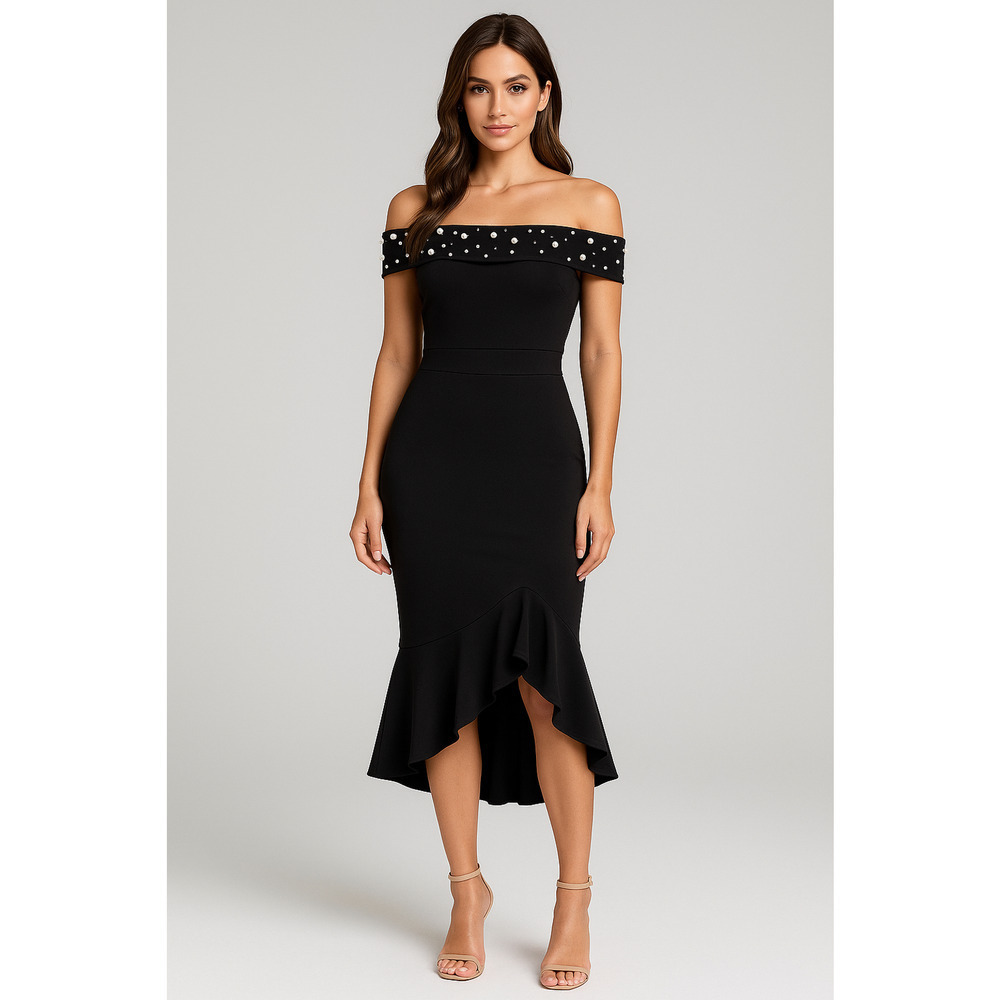 ChicMe Black Pearl Midi Dress Size Small NWOT
